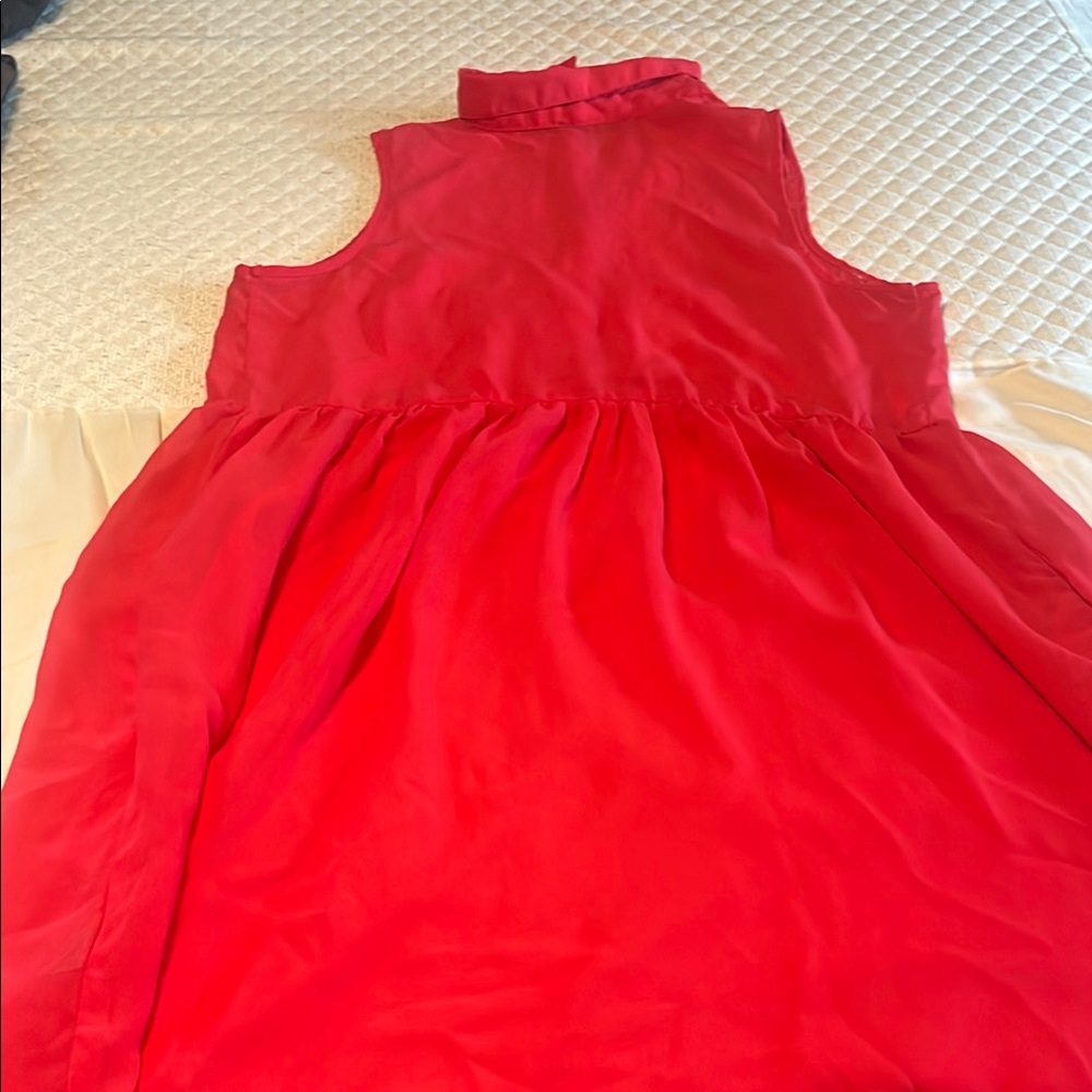 Red Asymmetrical Ruffled Polo Collar Coverup - Picture 5 of 5